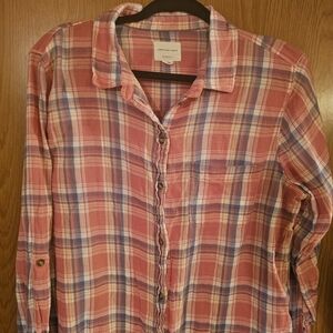 American Eagle Outfitters Plaid Button-Down Shirt - Red and Blue